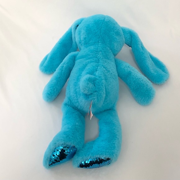 Gitzy Bunny Rabbit Plushy Stuffed Animal Blue Sequins Ears Feet Soft Toy 18”. - Picture 8 of 13